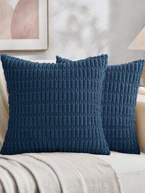 Sanmadrola Throw Pillow Covers Set of 2 Corduroy Decorative Pillow Blue